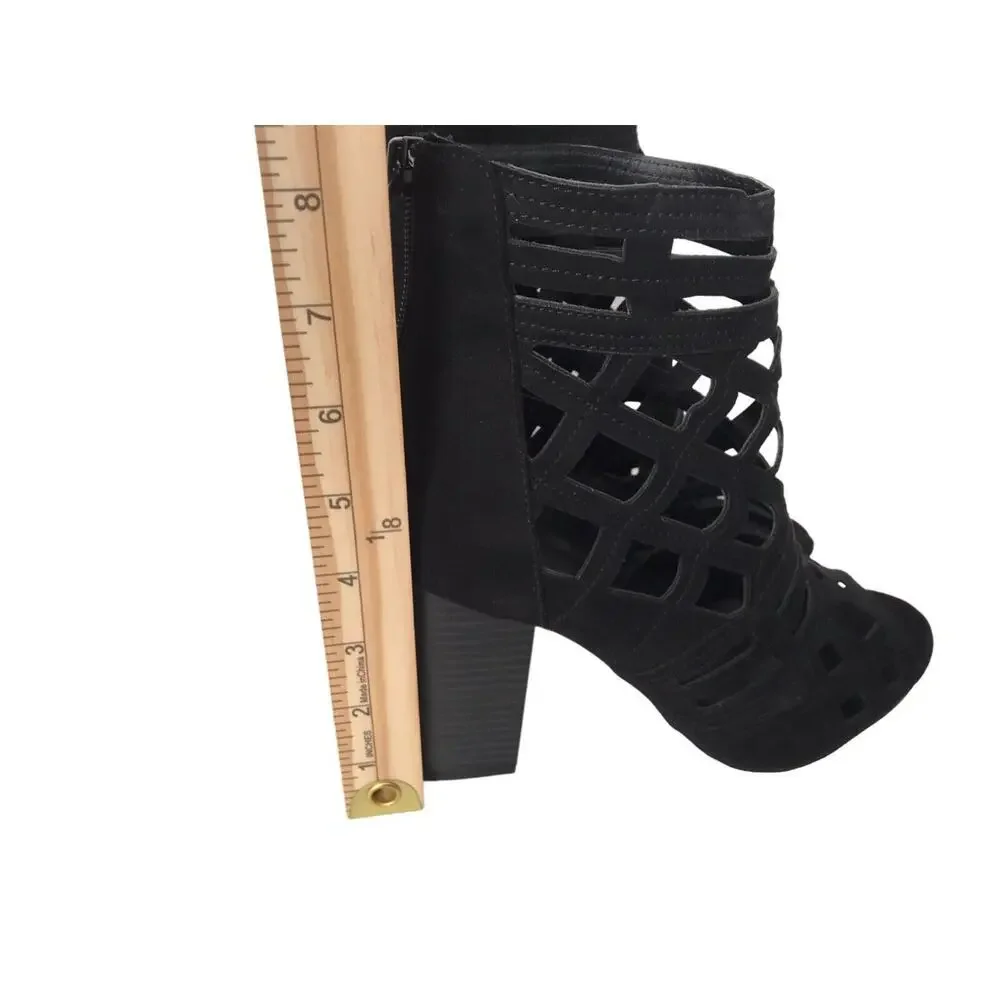 Charlotte Russe Size 10 Cameron Black Block Heel PeepToe Caged Gladiator Sandals